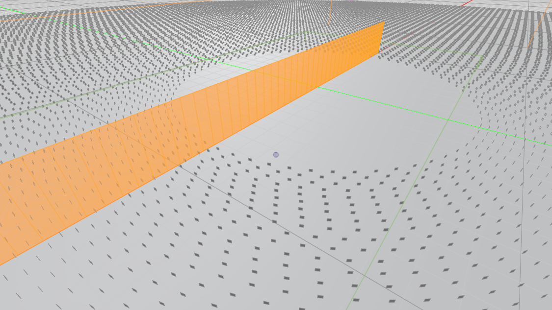 Roughness plates distributed over the domain floor, with the region of interest (the circular area around the site) left empty. The orange plane marks the inlet.