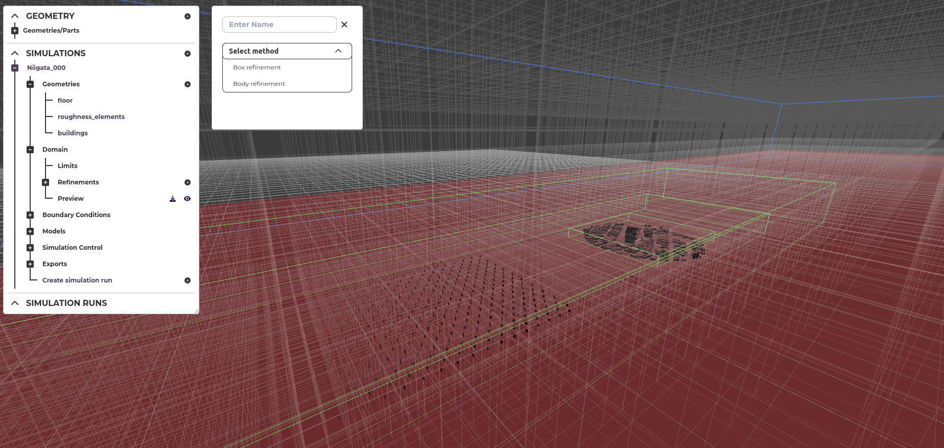 Mesh with boxes defining refinement regions